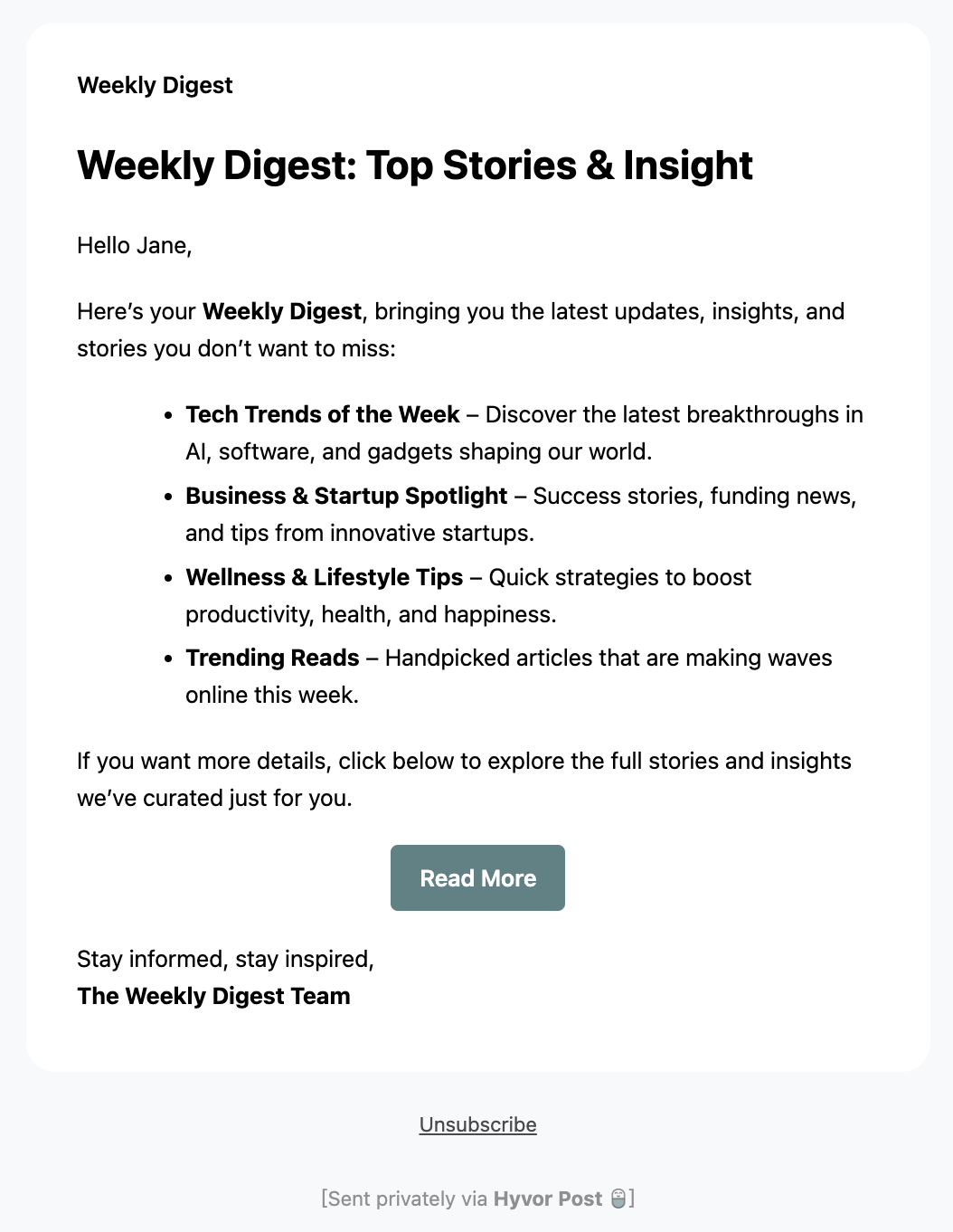 Newsletter content